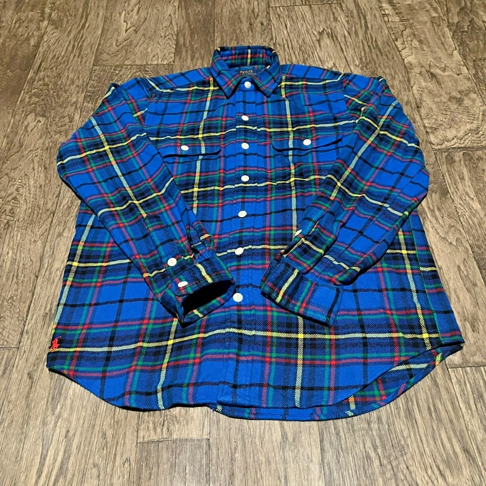 Polo Ralph Lauren Medium Classic Fit Blue Plaid Flannel Button Front Shirt